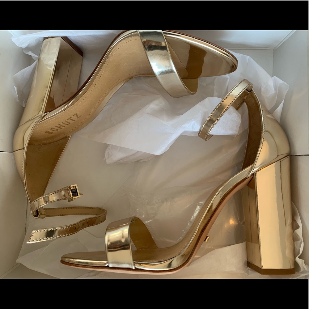 Schutz enida metallic gold sandal